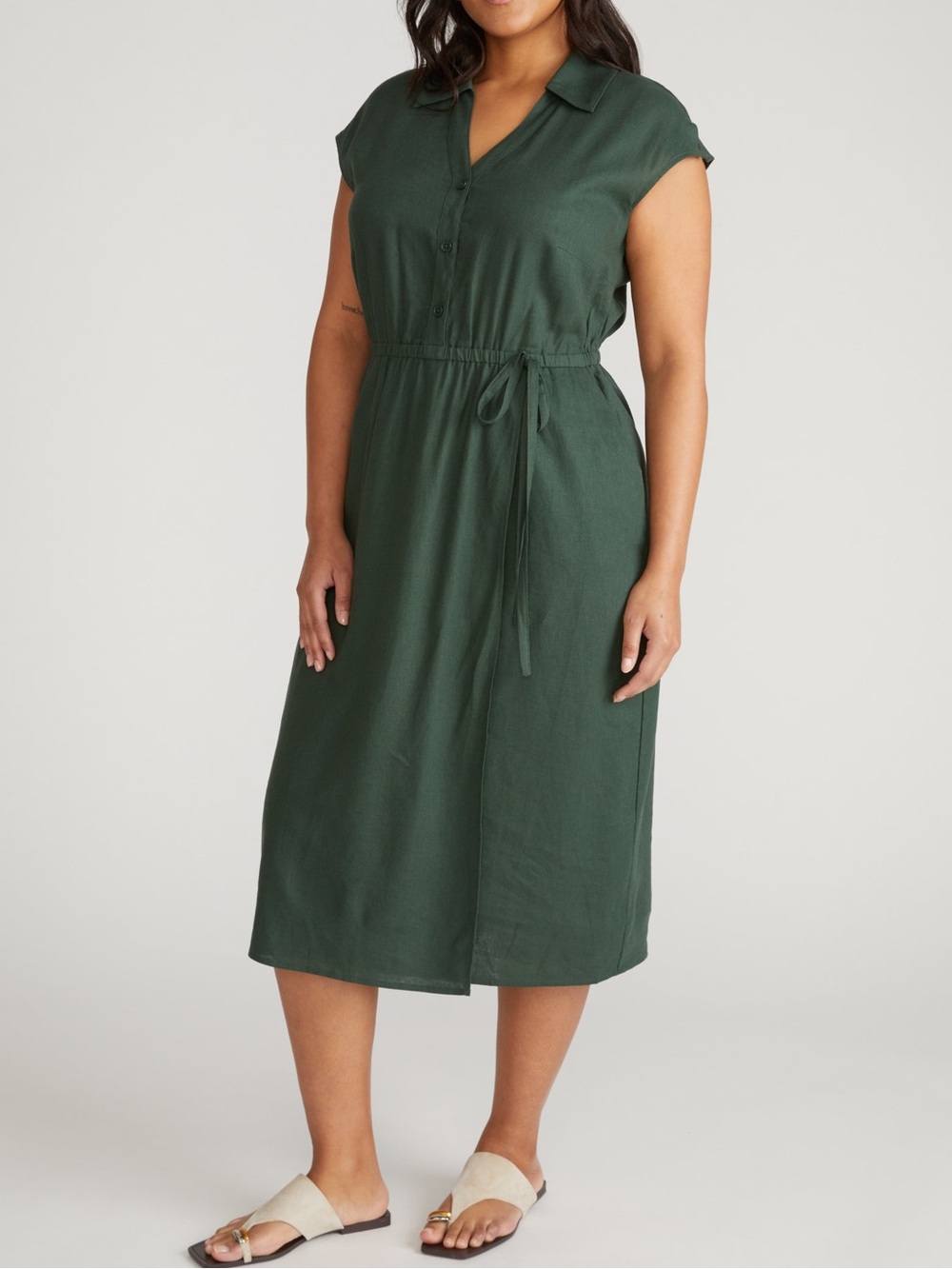NWT Universal Standard Laurel Linen Blend Midi Dress In Luscious Green Size S